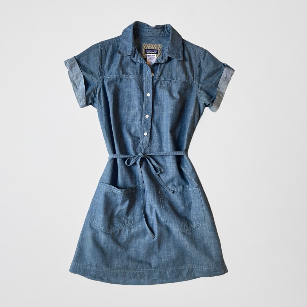 Denim Shirt Dress with Tie Waist - Blue